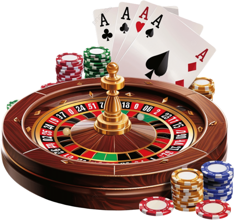 Roulette wheel and playing cards illustration